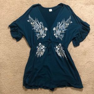 O’Neill teal v-neck dress with cinched waist